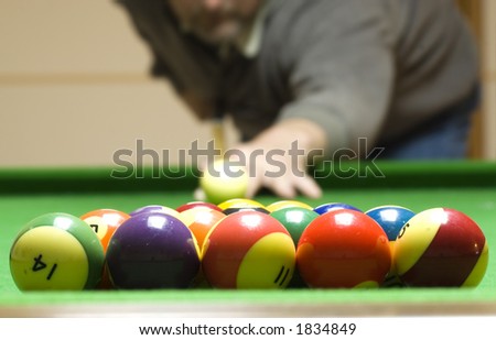 A man shooting a game of pool