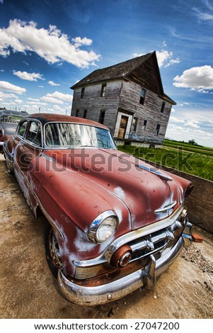 stock photo Old vintage cars left rusting in a ghost town