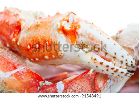 Close up of king crab legs.