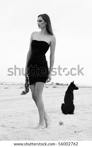 beautiful brunette model with dog