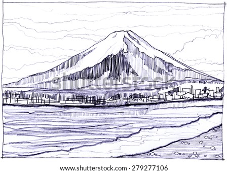 Fuji Yama snow mountain in Japan I have see more picture in Internet and get idea picture pencil sketch style