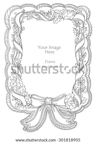 Christmas Frame and Bow art line pencil freehand sketch on the paper have noise and texture it\'s pure art concept Christmas and Happy New Year theme