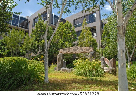 Lush Landscaped Office Park Rock Garden