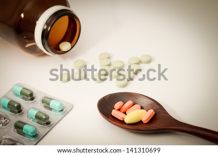 Medicine for treatment of illness. Health care and medical.