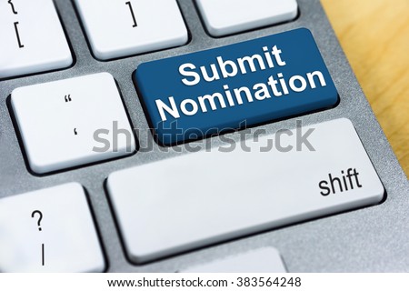 Written word Submit Nomination on blue keyboard button. Online Submission Concept