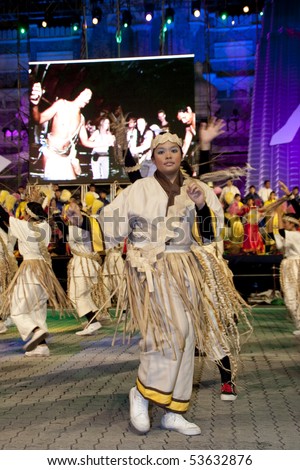 KUALA LUMPUR, MALAYSIA - MAY 21 : Participant performing an aboriginal dance during the rehearsal of Colours of Malaysia Festival May 21, 2010 in Kuala Lumpur Malaysia.
