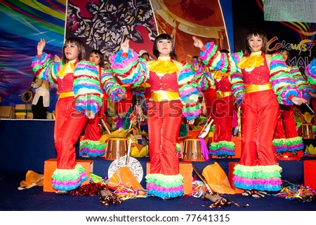 KUALA LUMPUR, MALAYSIA-MAY 20:Participant performing a dance routine during the rehearsal of Colours of 1 Malaysia May 20 2011 in Kuala Lumpur Malaysia. 24.6million tourist visited Malaysia in 2010.