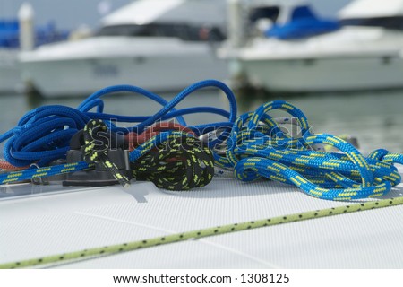 Ropes on the deck of a racing yacht