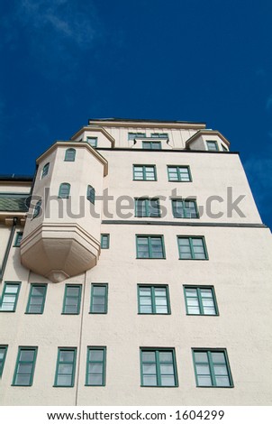 Old style office building seen from a low perspective. Oslo, Norway.