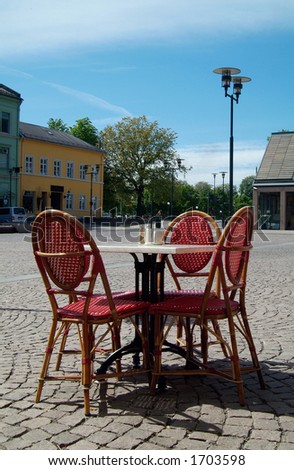 Restaurant table at a city square