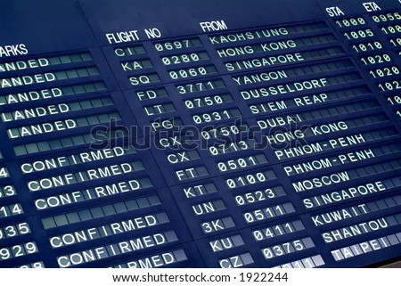 Electronic board with arrival times at an airport in Asia