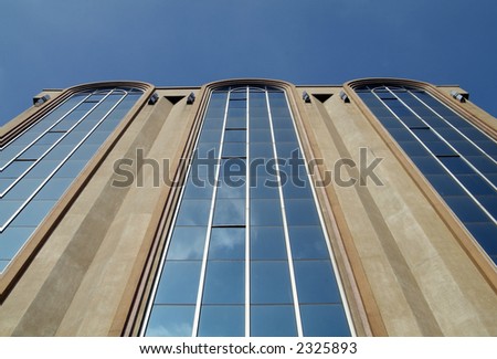 Facade of office building seen from ground level