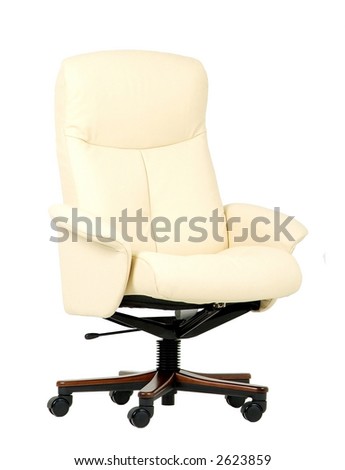 Off-white, leather luxury office chair. Isolated on white.