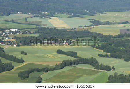 Aerial view of fertile, arable land in eastern Norway