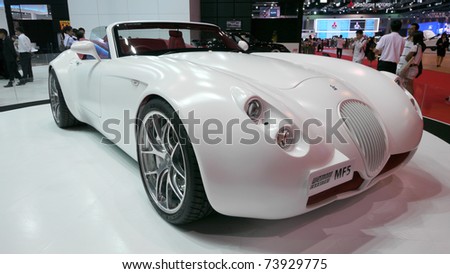 BANGKOK - MARCH 25: Wiesmann shows their MF5 roadster in matt, off-white at the 32nd Bangkok International Motor Show at Impact Challenger on March 25, 2011 in Bangkok, Thailand.