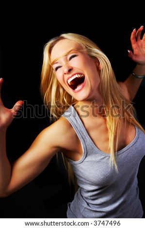 Excited girl laughing with a big mouth
