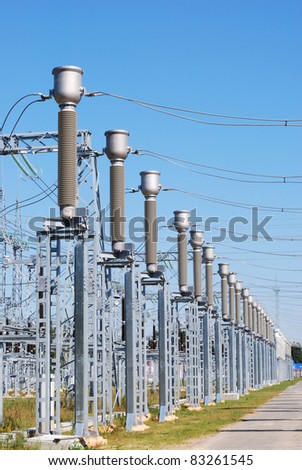 A row of current transformers of a high voltage