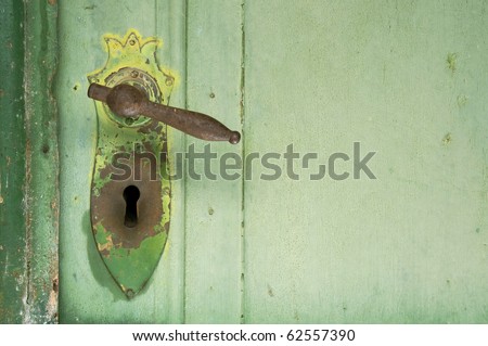 Old Green Door Handle and Lock