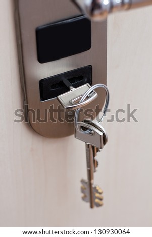A key in a lock at safety door.