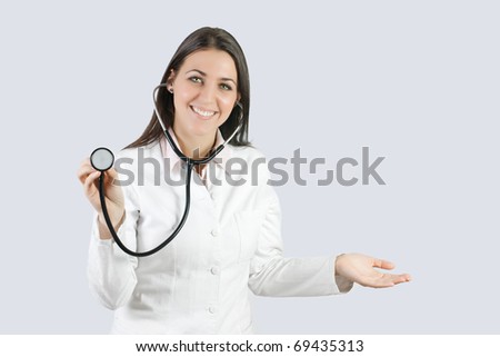 Portrait of friendly female doctor with stethoscope.