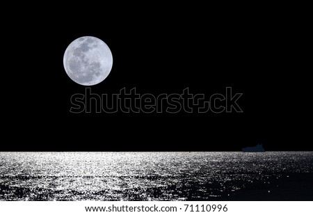 Full moon over water with abstract shining water