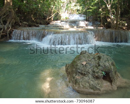 First floor of Huay Mae Kamin Waterfall, Khuean Srinagarindra National Park, Kanchanaburi, Thailand