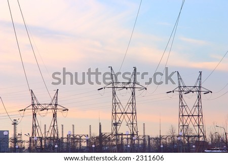 Three H-frame supports of power transmission line