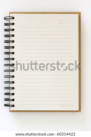 Recycle paper opened notebook on white background