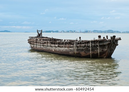 stock photo Big old wood boats on the sea