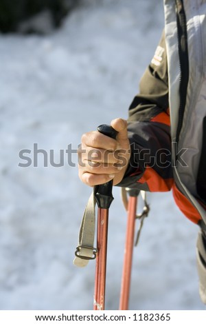 Hand holding ski pole