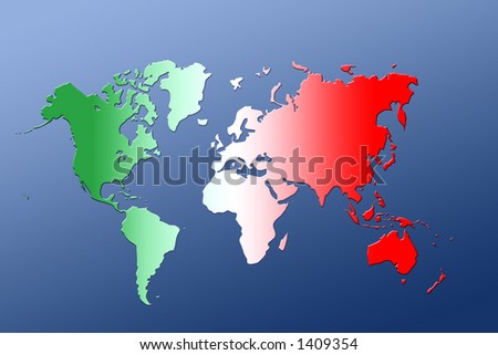Italian flag colored world map over blue background