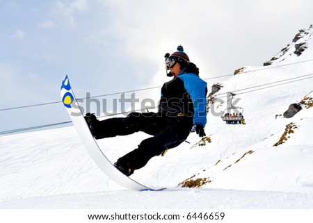 Funny Young Snowboarder almost falling