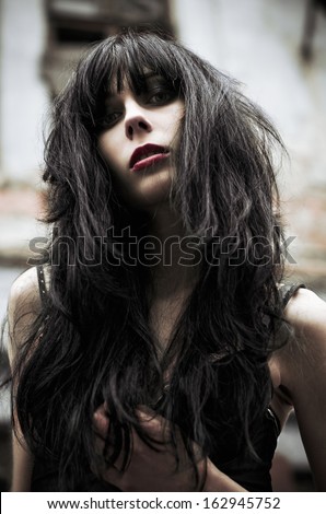 Portrait of a beautiful goth girl. Closeup