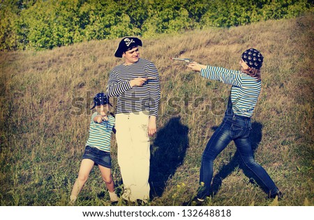 happy pirate family enjoy themselves