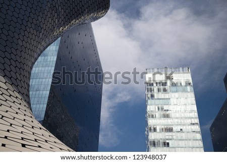 MEXICO CITY, MEXICO -  DEC, 27, 2012: Plaza Carso is a building complex consisting of the Soumaya museum, commercial and residential buildings in Mexico City. Mexico City, Mexico on Dec, 27, 2012.