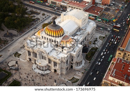 MEXICO CITY, MEXICO -  DEC, 30, 2013: The Palacio de Bellas Artes (Palace of Fine Arts) is the most important cultural center in Mexico City. Mexico City, Mexico on Dec, 30, 2013.