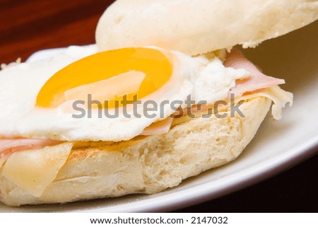 Egg sandwich close up in white plate