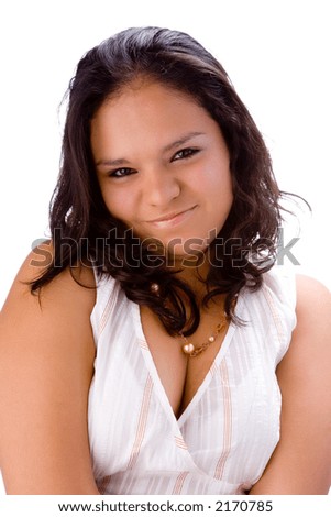 stock photo Beautiful pudgy latin girl in white background