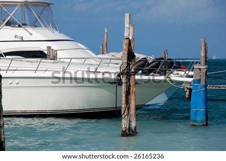 Yacht detail. Blue Caribbean water in Mexico