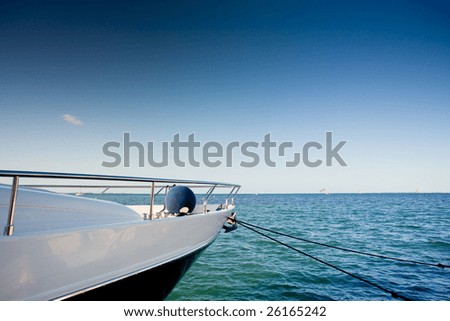 Boat detail. Blue Caribbean water in Mexico