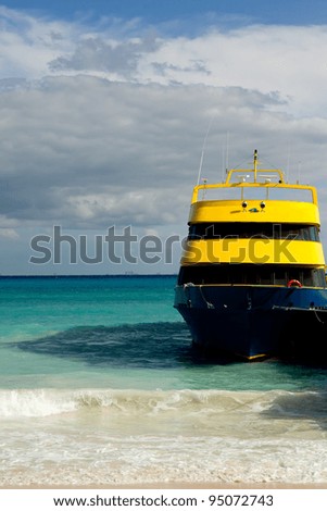 Ferry boat arriving at Playa del Carmen, Mexico.