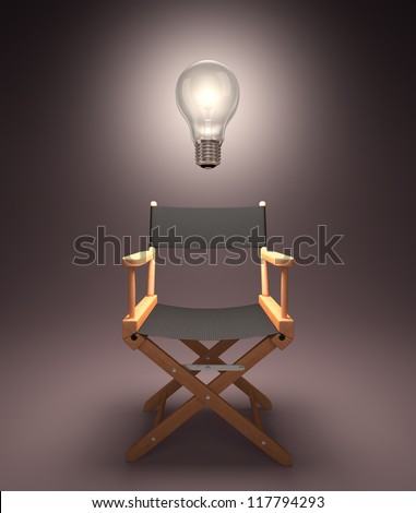 Lamp lit up on the director\'s chair.