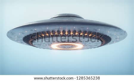 Unidentified flying object. UFO with clipping path included. 3D illustration.