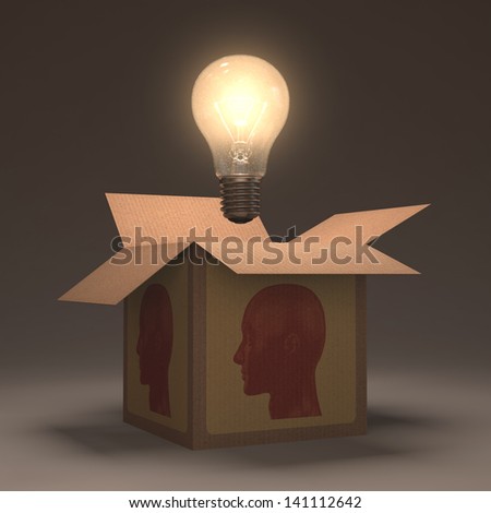 The lamp out of the box. Concept of open your mind.