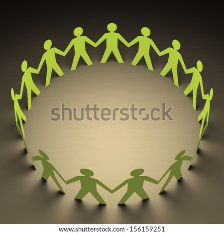 Paper people forming a circle of union. Your text on center.