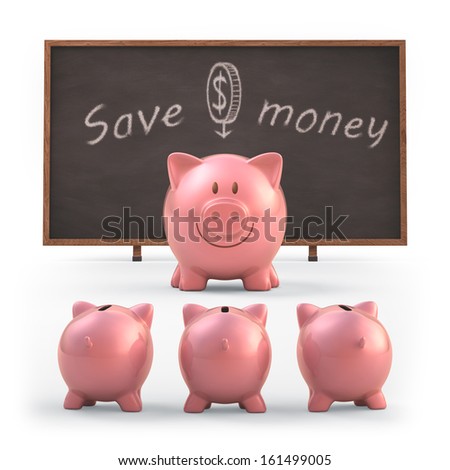 Piggy bank teaching students to save money. Clipping path included.