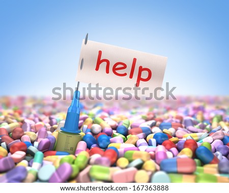 Flag on the needle with writing help. Concept of addiction. Clipping path on the flag.