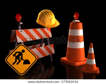 Street signs with hard hat on black background. Clipping path included.