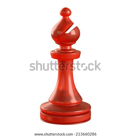 Bishop / Red glass chess piece isolated. Clipping path included.