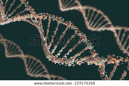 Double helix structure of the DNA in depth of view.